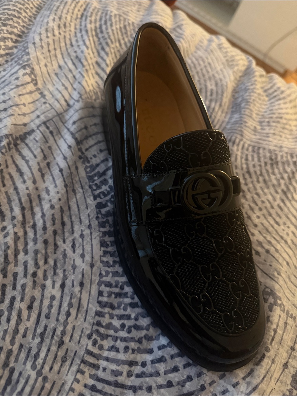 Gucci Black Patent Leather GG Logo Men’s Loafer